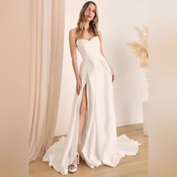 Lulus Dresses & Skirts - Lulus “Lifetime of Love” White Satin Strapless A-Line Gown - Size 8 – NWOT💍✨